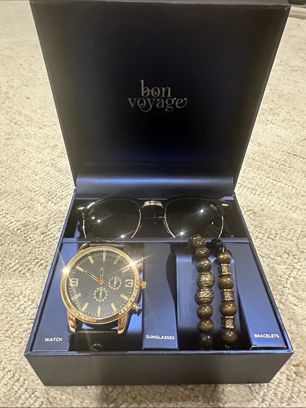Bon Voyage Men's Black and Gold Watch Gift Set